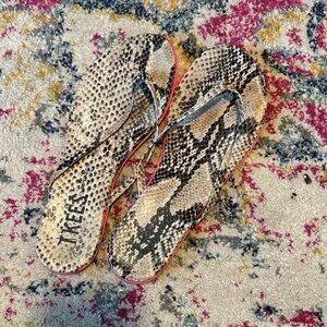 TKEES Snakeskin Flip Flops in Black and Tan with Hot Pink